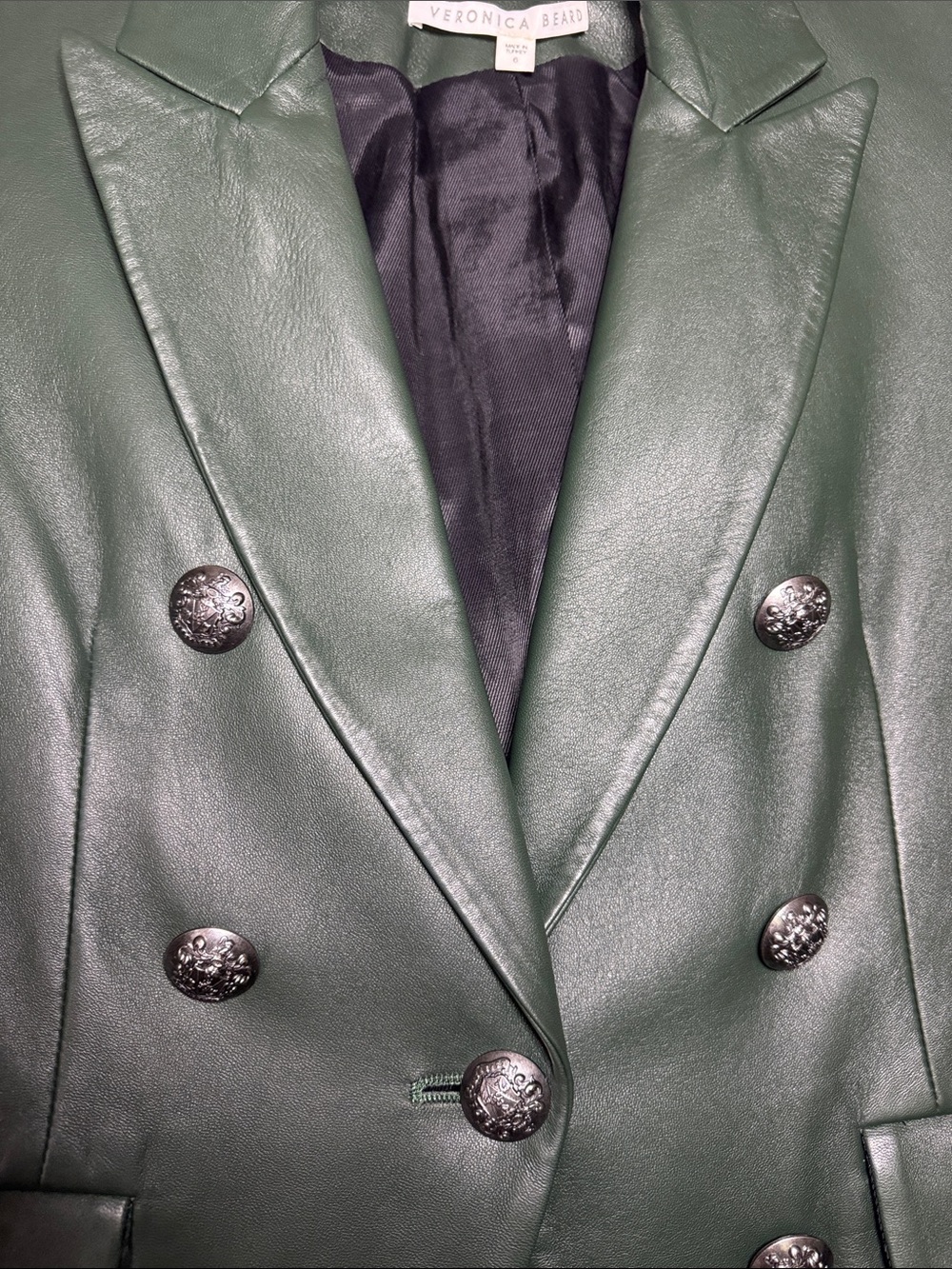 Veronica Beard Cooke Leather Dickey Jacket Dark Green size 6 - Picture 17 of 17